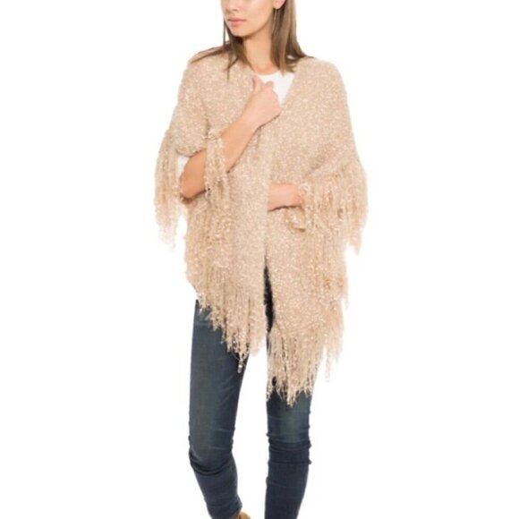 NWT Muche et Muchette Opa Rose Gold Fringed Textured Knit Cardigan Shawl OS - Picture 2 of 11